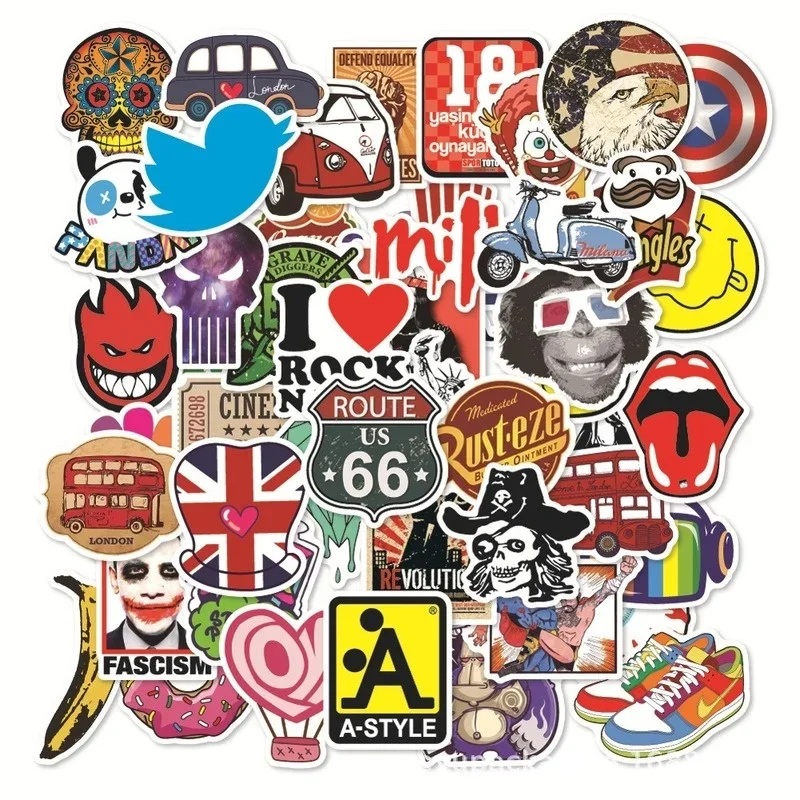 1Set =100pcs Do Not Repeat European and American Style Card Stickers PVC Waterproof Graffiti Trolley Case Stickers