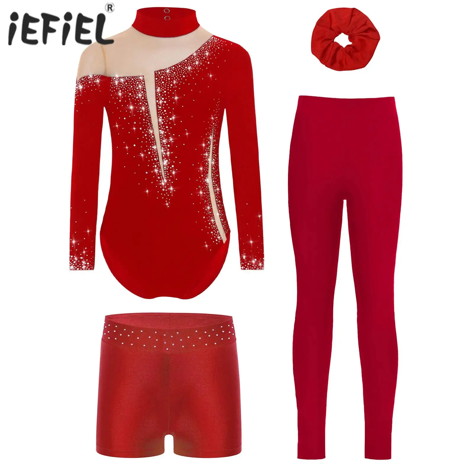 Tenue de danse de gymnastique de Ballet pour enfants filles, Costume de spectacle sur scène avec strass transparents et accessoires complets, ensembles de danse