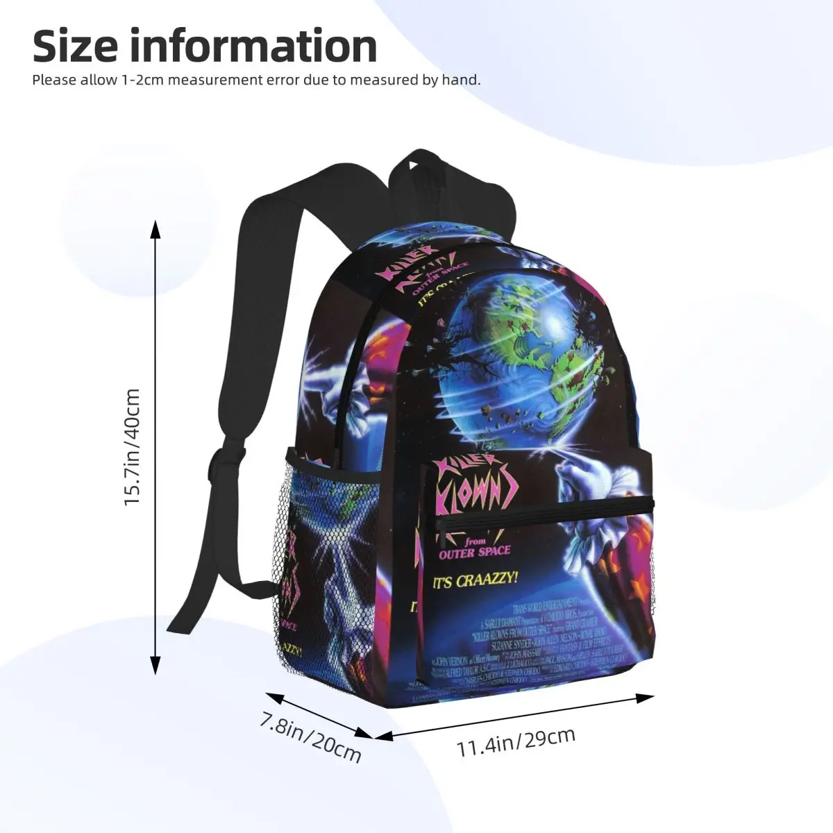 حقيبة ظهر Killer Klowns From Outer Space حقيبة مدرسية للمشي لمسافات طويلة والسفر حقيبة نهارية للرجال والنساء وحقائب الكتف