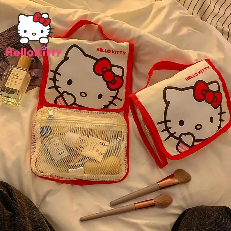 Hello Kittys Makeup Bag Sanrios My Anime Cartoon Melody Cinnamoroll Kawaii Kuromi Travel Portable Multifunction Wash Storage Bag