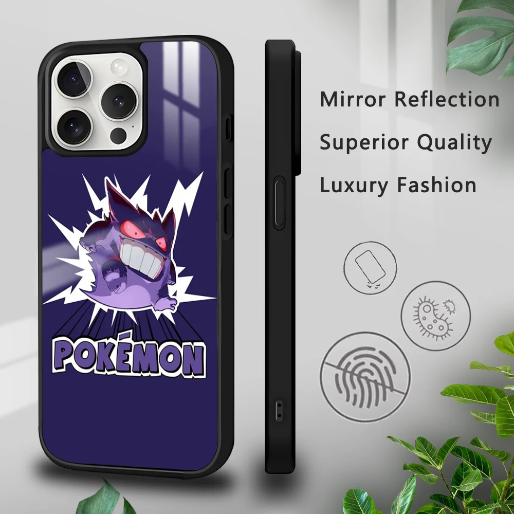 

Pokemon Gengar Pikachu Phone Case For iPhone 15 14 13 12 11 Pro Xs Max Mini XR X 7 8 Plus Shockproof luxury Mirror Hard Funda