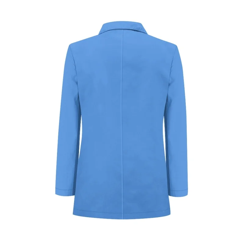 Noisydesigns Blue Office Ladies Blazer Jacket For Women Turn Down Collar Single Button Vintage Long Slim Outerwear Stylish Tops