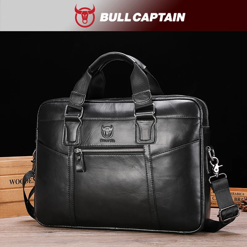 BULLCAPTAIN High Quality 15.6Inch Laptop Business Bag Men Briefcases For Man Handbags Split Leather Office Large Capacity Bags