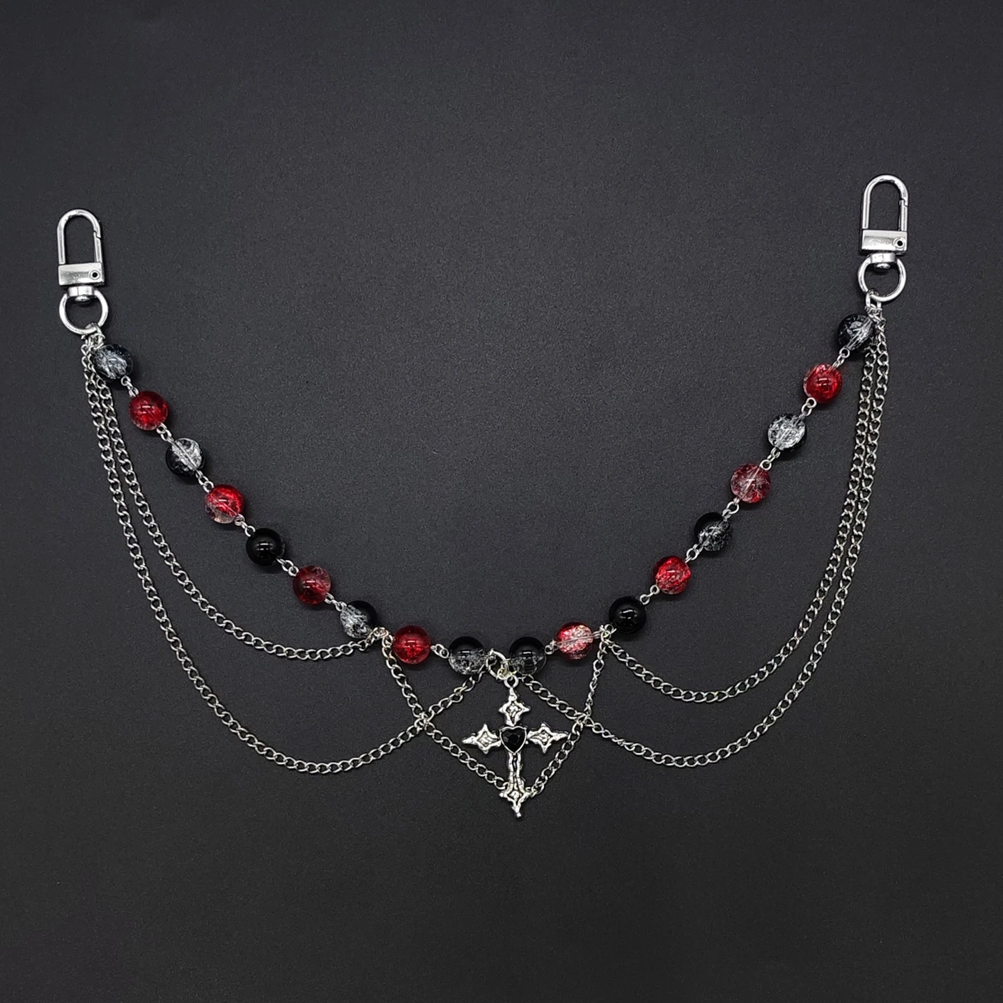 Dark Style Handmade ITA Bag with Crystal Bead Cross Gothic Pendant DIY Decorative Chain Pain Bag Charm Fashion Waist Chain