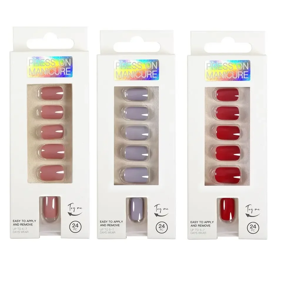 Puntas de uñas postizas para arte de uñas, prensa falsa en ataúd con diseños de barras de pegamento, pantalla transparente, juego corto, cubierta completa, beso cuadrado Artificial