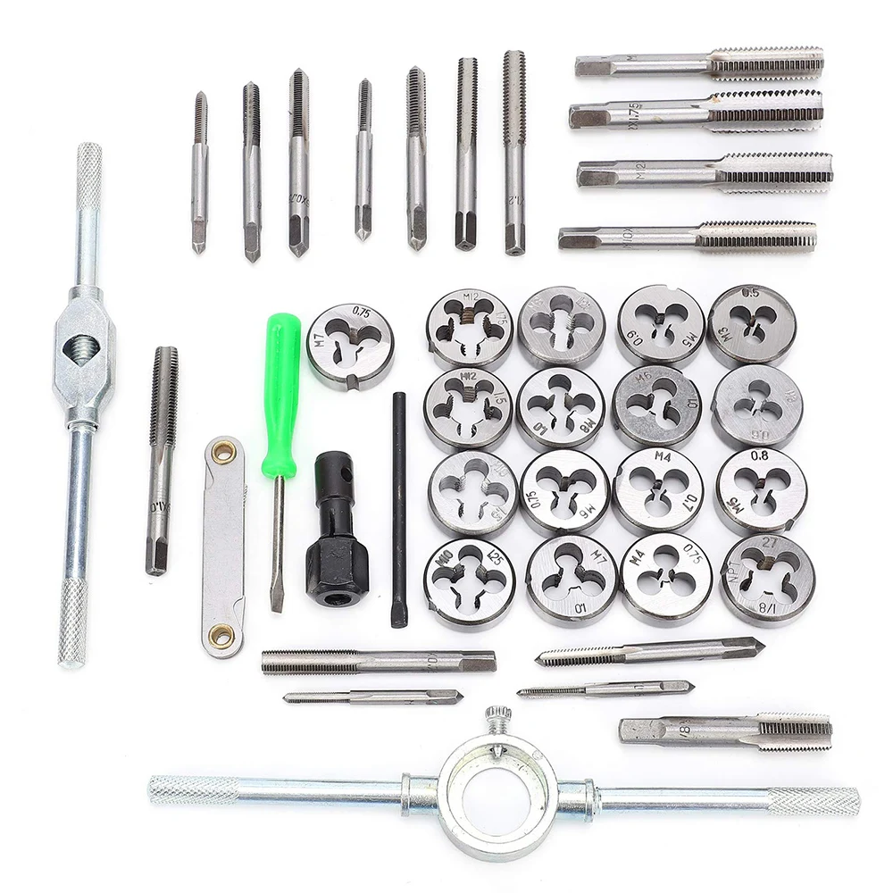 40 Stuks Metrische Handkraan En Matrijs Set M3-M12 Schroefdraad Pluggen Recht Taps Toelopende Ruimer Gereedschap Sleutel Threading Handgereedschap