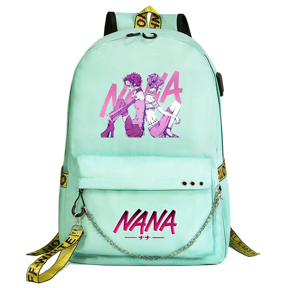 Anime Nana Osaki Backpack Boys Girls Schoolbag Women Men Harajuku Travel Bags Teenager Casual Laptop USB Port Chain Backpacks