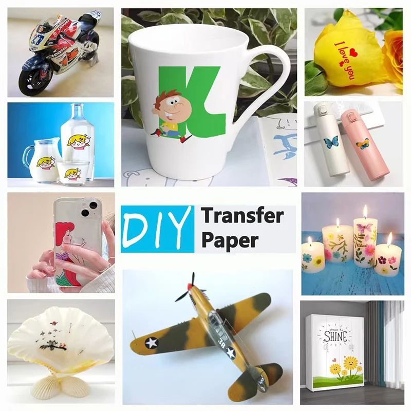 10 Sheets A4 Inkjet Waterslide Decal Transfer Paper White Transparent For DIY Mugs Procelain Phone Case Glass Metal Crystal