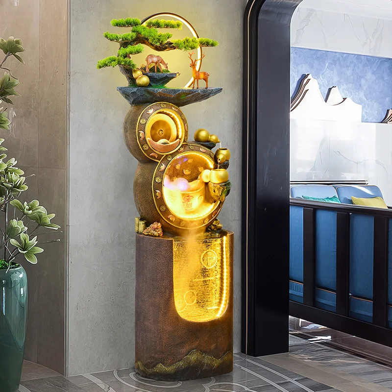 Chinese-style round resin water feature fountain, indoor and outdoor wealth generator, office floor, garden decoration