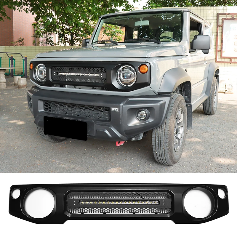 

Передняя решетка радиатора для Suzuki Jimny JB64 JB74 2019 2020 2021 2022 гонки светодиодный Ной лампой Автомобильная решетка радиатора сетка черная крышка аксессуары