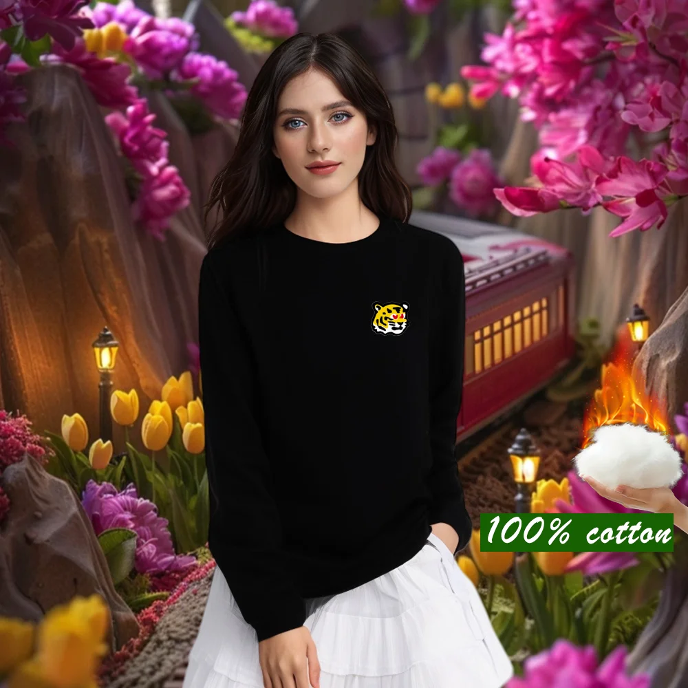 

Autumn Top 100% pure cotton Fashion Long Sleeve T-Shirts Warm top Versatile top Trendy clothes Ladies' casual T-shirt white Cott