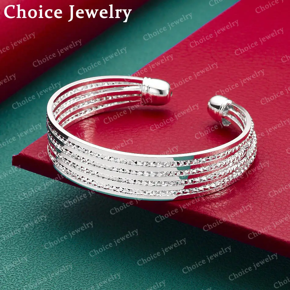 925 Sterling Silver Wide Version Bangle Adjustable Bracelet For Women Cute Fashion Jewelry Birthday Gift Party Girls