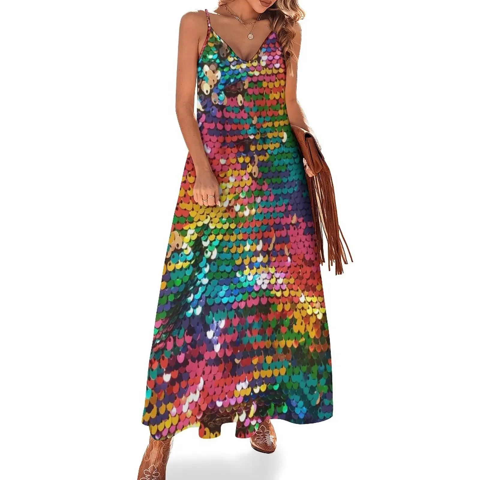 

SEQUINS MULTICOLOR TEXTURE PATTERN Sleeveless Dress Women's summer suit women party dresses