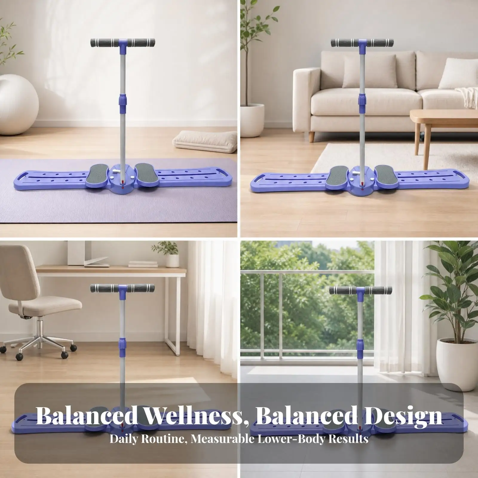 Home Use Ski Glide Exerciser for Lower Body Strength Training with Adjustable Handlebar and Stable Suction Cup Design