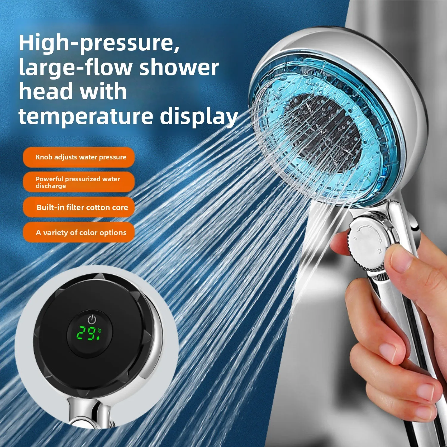 

Умный дисплей температуры, набор насадок для душа, термостат, повышение давления в ванной комнате, цифровой душ для остановки воды, высокое качество