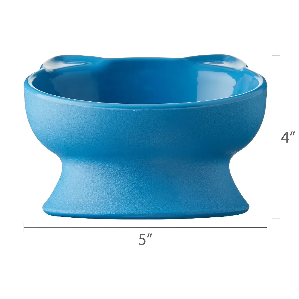 Elevated Cat Bowl with Ears Design Pet Food Water Dish Cute Non Slip Plastic Feeding Container for Cats and Small Dogs Blue