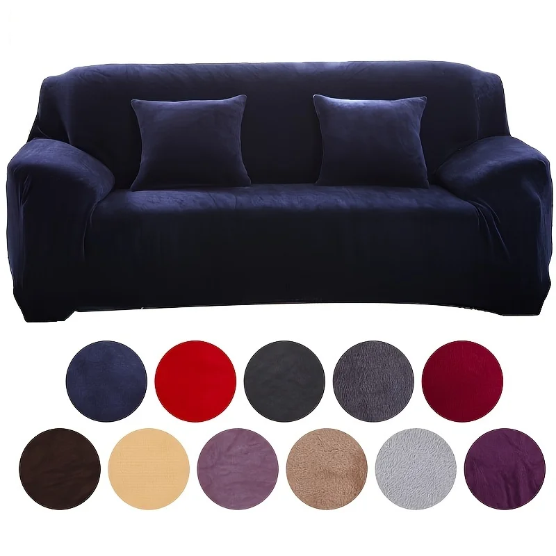 Velvet Solid Color Thicken Elastic Sofa Slipcover Non-slip Sofa Cover Couch Cover Furniture Protector for Living Room Home Decor