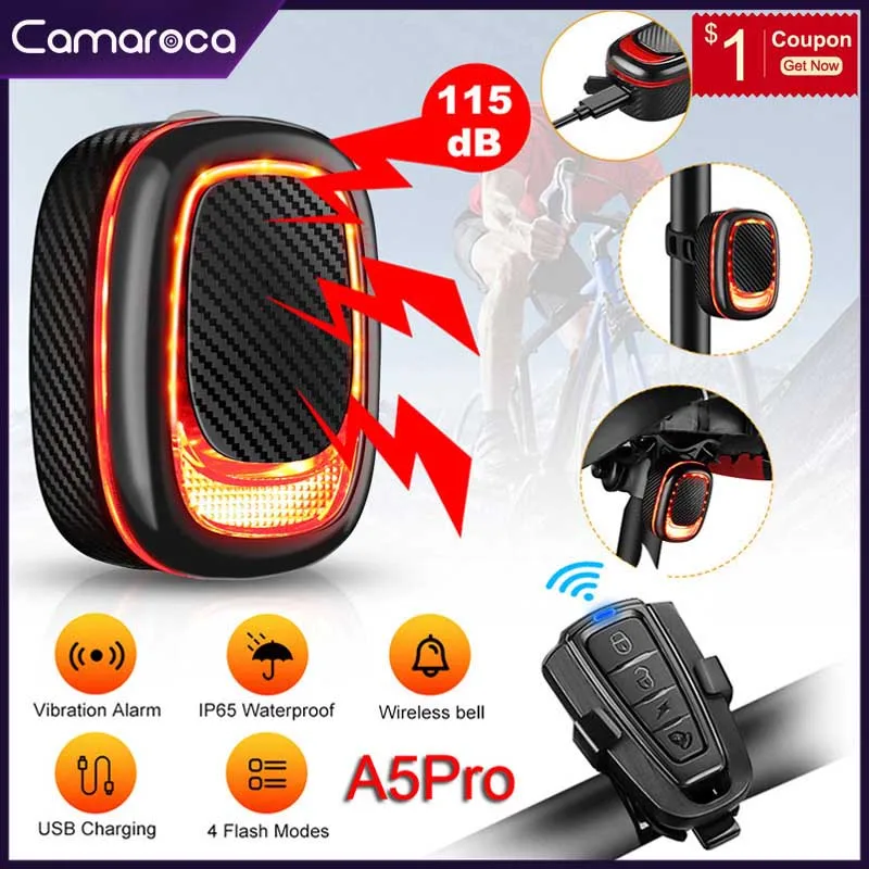 Camaroca-luz trasera antirrobo para bicicleta, lámpara inteligente con sensor de freno automático y Control remoto, carga USB, resistente al agua