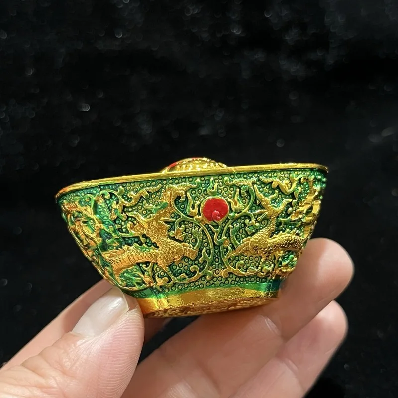 Gilt , Qing Dynasty "Fu" character, double dragons playing with pearls, gold ingot, film props, handicrafts, antique c