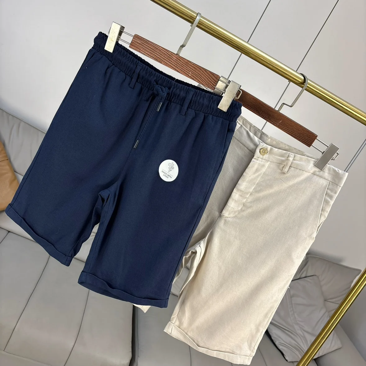 

Busin Casual Pure Color Linen Mix orts Men's Faion Ci Sle mid Waist Straight Leg Summer orts Dra Five-Quarte...