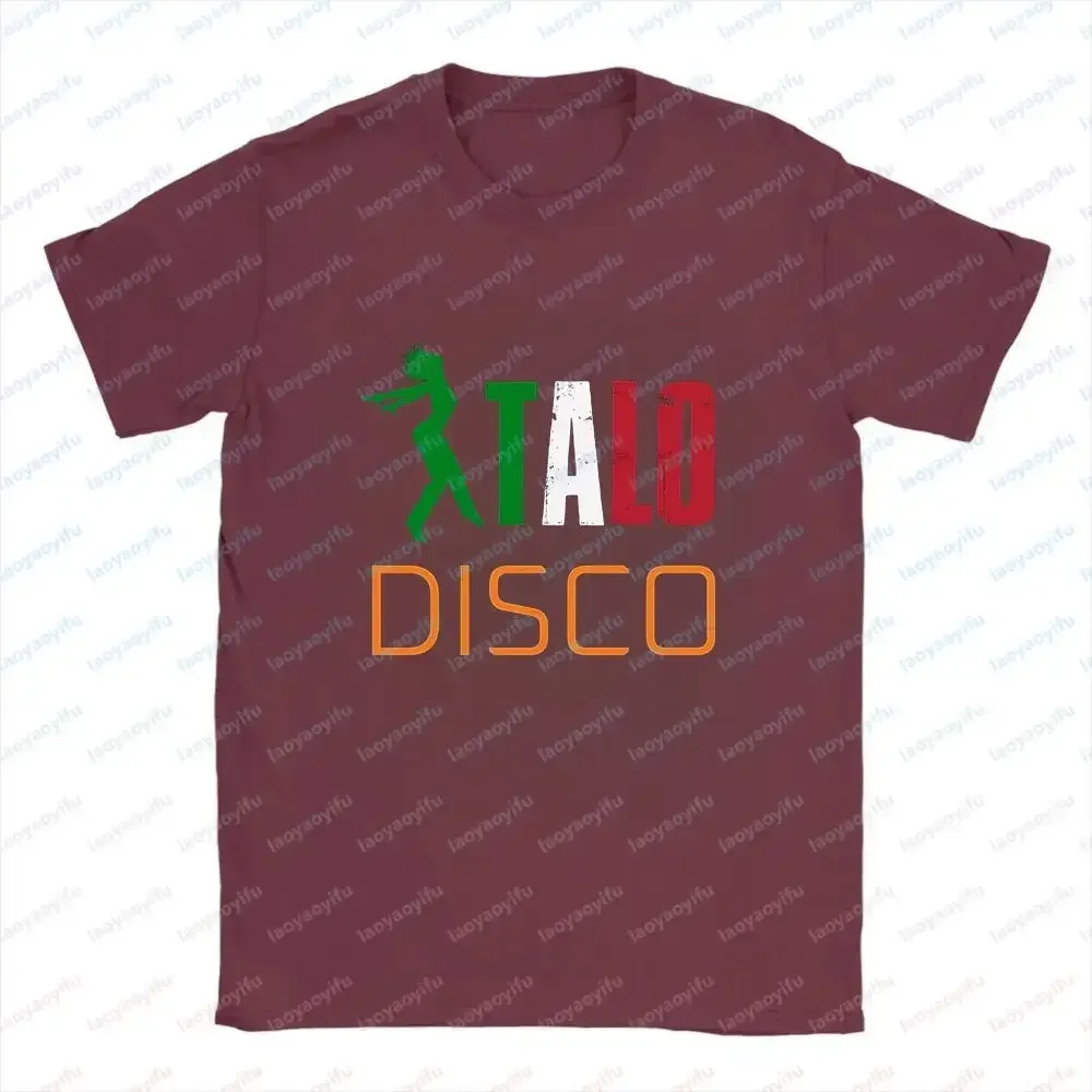Italo Disco - Unique Printed Loose Cotton Top - Gender Neutral Trendy Short Sleeve T-Shirt for Both Men and Women - Large Size