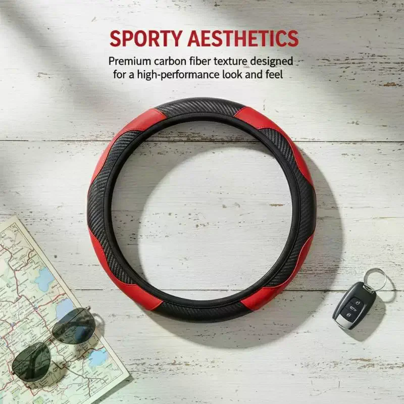 Synthetic Fiber Checkered Embossed Streamlined Car Rimless Steering Wheel Cover Suitable For 37-38cm Car Interior Decorations