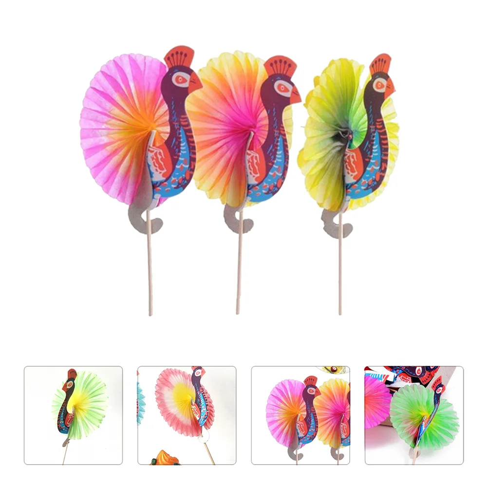 50 Pcs Fruit Peacock Stick Paper Cups Dessert Toothpicks Drinks Toppers Cake Cocktail Decorative Baby Beverage Ornaments