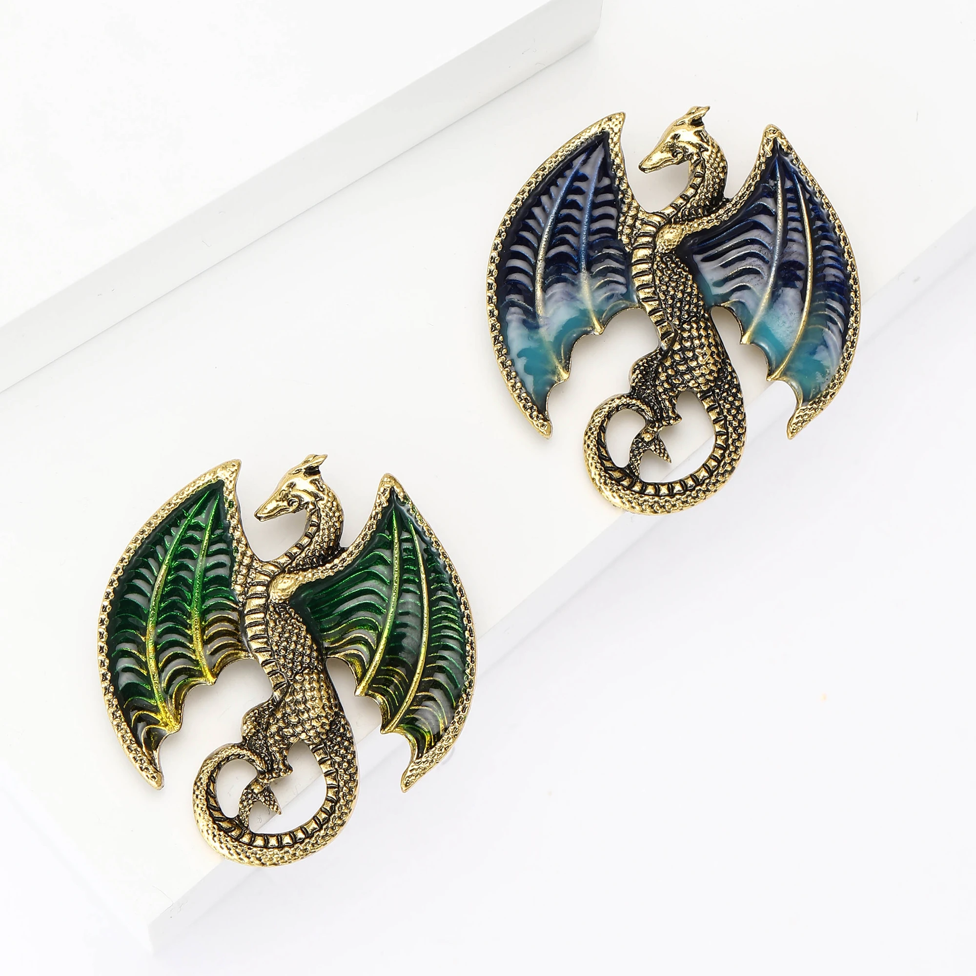 Enamel Giant Winged Flying Dragon Brooches for Women Unisex Animal Pins 2-color Available Casual Party Accessories Gifts