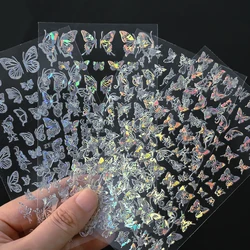 4pcs Silver Laser Butterfly Nail Stickers 3D Self Adhesive Nail Art Decoration Stickers Glitter Butterfly Manicure Charms Decals