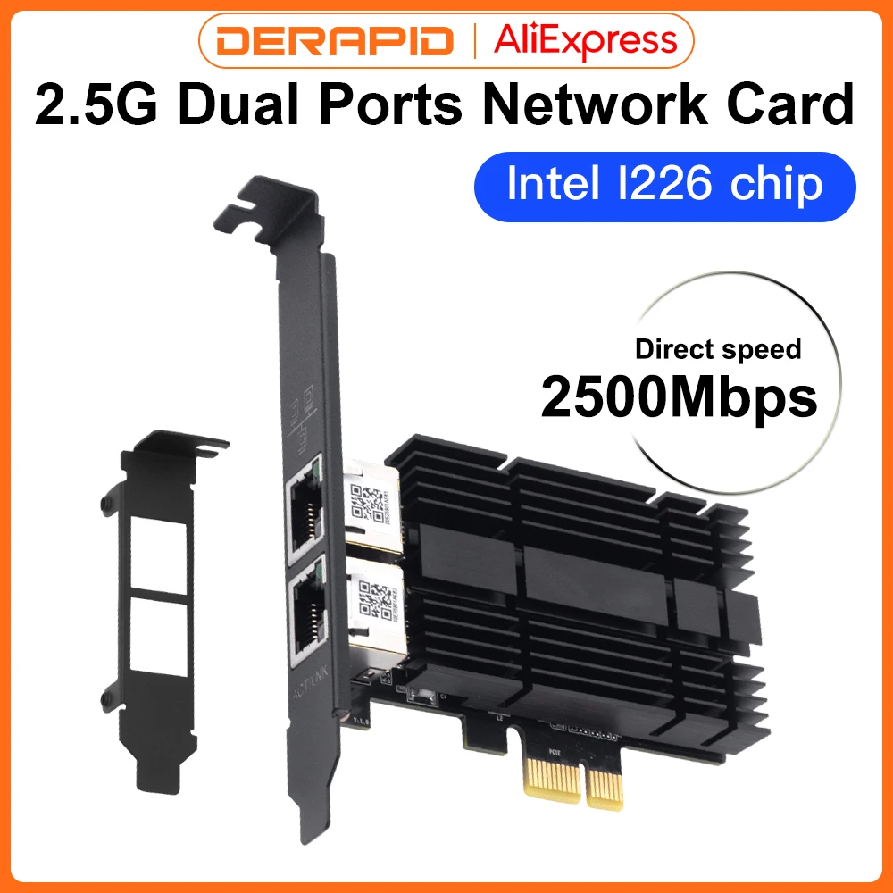 2500Mbps Pcie To RJ45  I226-V Network Card 2.5G Gigabit Ethernet Dual Ports 100/1000/2500Mbps Network Card For Desktop