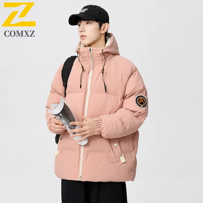 COMXZ 2025 New Autumn Winter Men Cotton Coat Casual Padded Jacket Quilted Parka Hooded Couple Outerwear lightweight windbreaker