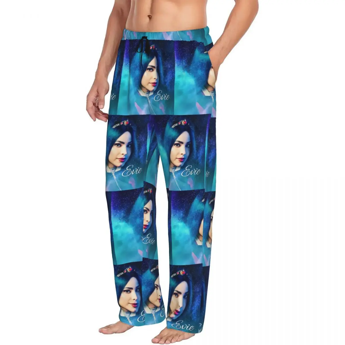 Custom Printed Men Evie Blue Princess Pajama Pants Descendants Sleep Sleepwear Bottoms with Pockets