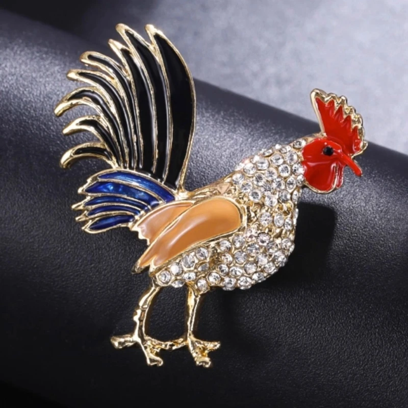 Unique Rooster Brooch Alloy Crystal Animal Pin Suitable for Casual or Formal Unisex Fashion Accessory Rooster Brooch