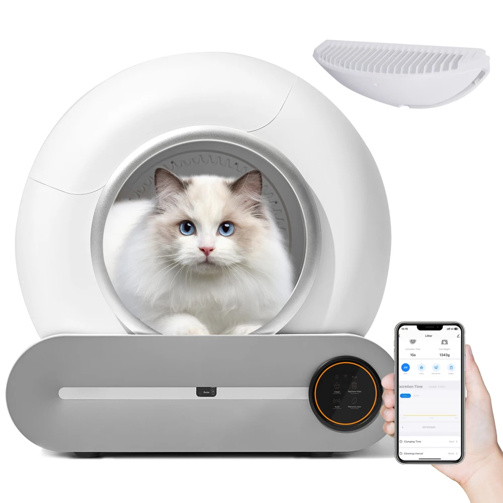 

Self-Cleaning Cat Litter Box, Automatic Scooping and Odor Removal, App Control Support Smart Automatic Cat Litter Box with Liner