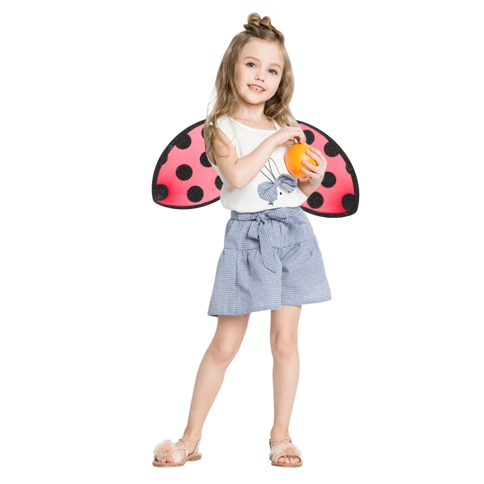 

Foldable Ladybug Wings Props Kids Costume Accessories Red Mesh Safety Design Performance Stage cosplay wing ladybug for girl
