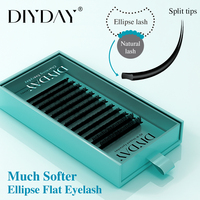 DIYDAY Ellipse Flat Eyelash Extension Split Tips Matte Black False Lashes Super Soft Flat Shaped Individual Faux Mink Eyelashes