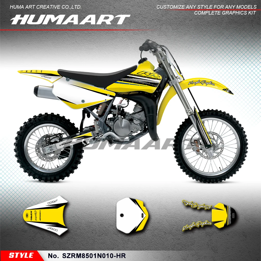 

HUMAART Dirt Bike Vinyl Decals Off-road Motocross Decals Stickers Kit for Suzuki RM 85 2001-2024, SZRM8501N010-HR