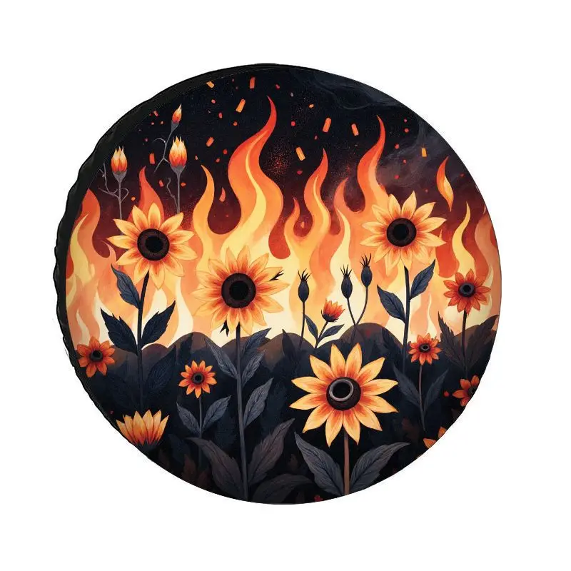 Flame Sunflower Butterfly Art Pattern Polyester Tire Cover, Personalized Dustproof And Sunproof, Suitable For All Seasons Spare