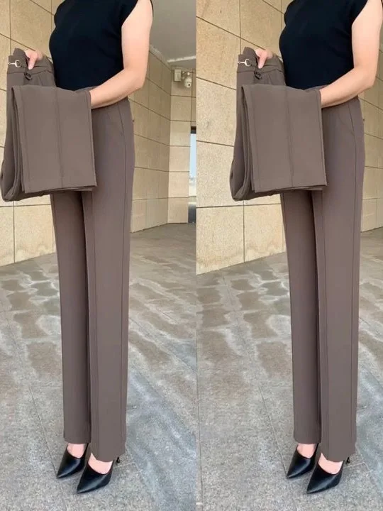 

Брюки прямого кроя с высокой талией для похудения, с эластичным поясом, узкие, широкие, повседневные, для женщин больших размеров