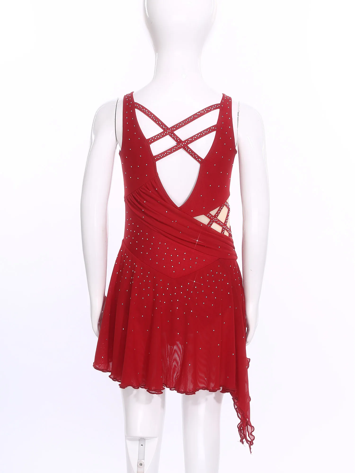 6-16Y الفتيات الشكل التزلج يوتار فستان لامعة الراين بقماش شفاف Dancewear للرقص الغنائي الباليه الجمباز البهلوانية