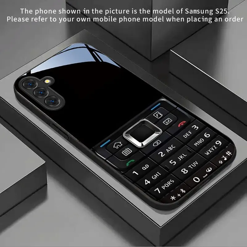 Retro black button pattern glass phone case suitable for Samsung for galaxy S26 S25 S24 S22 S21 S20 FE Ultra Plus 5G anti drop