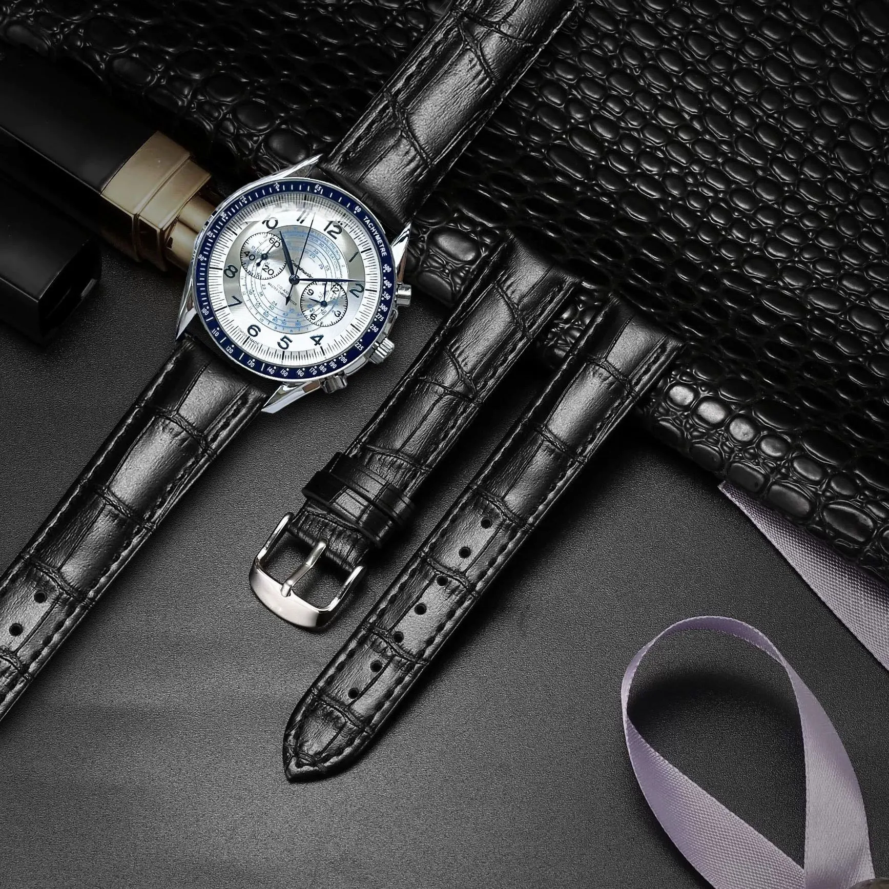 Alligator Leather Watch Strap 18mm 20mm 22mm Women Men Unisex Genuine Leather Replacement Watch Band