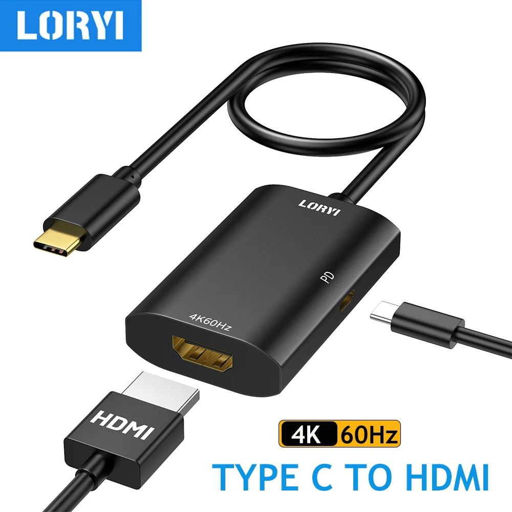 LORYI USB C TO HDMI Adaptor 4K 60Hz Thunderbolt 3/4 Compatible Type C To HDMI Cable For MacBook Pro Air iPad Laptop And More