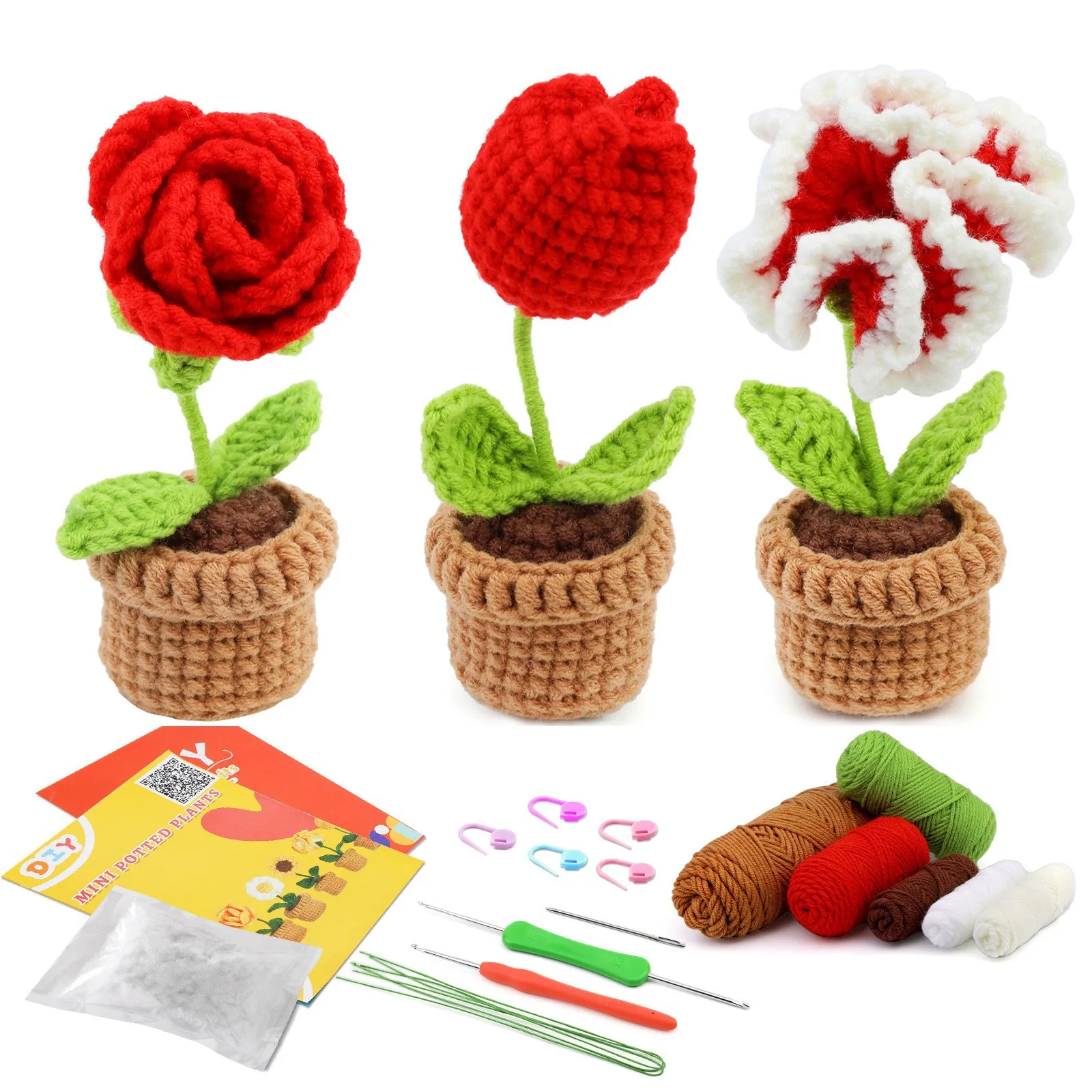 Creative Cactus Style Crochet Kit DIY Crochet Craft Includes Yarn Tools Instructions Learn to Knit Or Give The Gift of Knitting