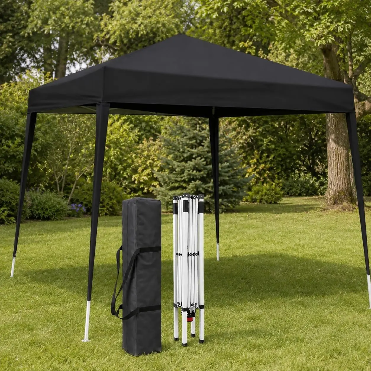 10x10 Pop Up Canopy Tent, Slant Legs & Fabric Leg Skirts, Black