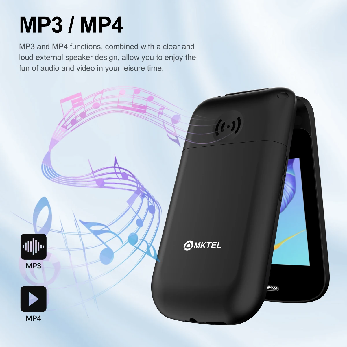 MKTEL M9 téléphone portable à rabat 2G 2.4 "affichage 1000mAh batterie double SIM double veille MP3/MP4/FM Radio débloquée personnes âgées fonction téléphone