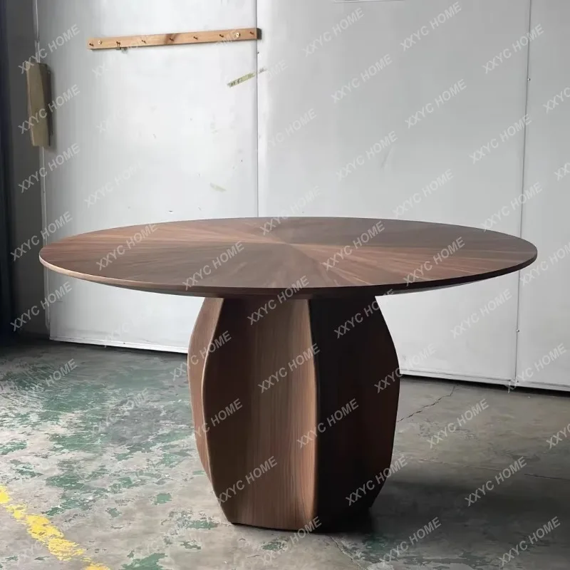 XXRetro solid wood round dining table antique round table minimalist household dining table walnut