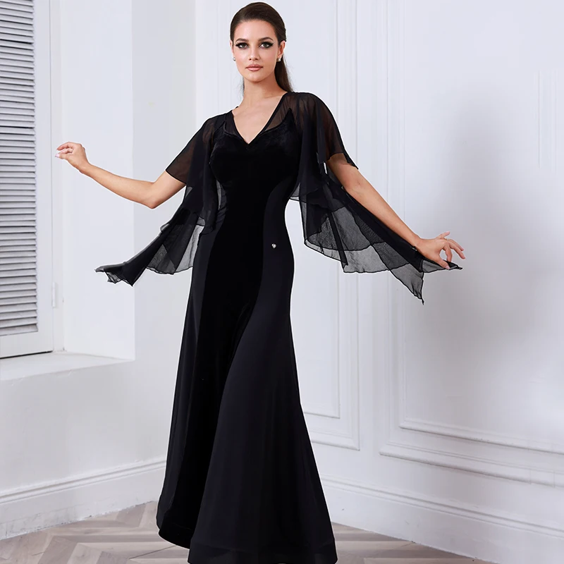 High End Waltz Ballroom Dance Competition Dress Women Ruffled Sleeves Latin Dance Costume Adults Modern Dancing Clothes SL13802
