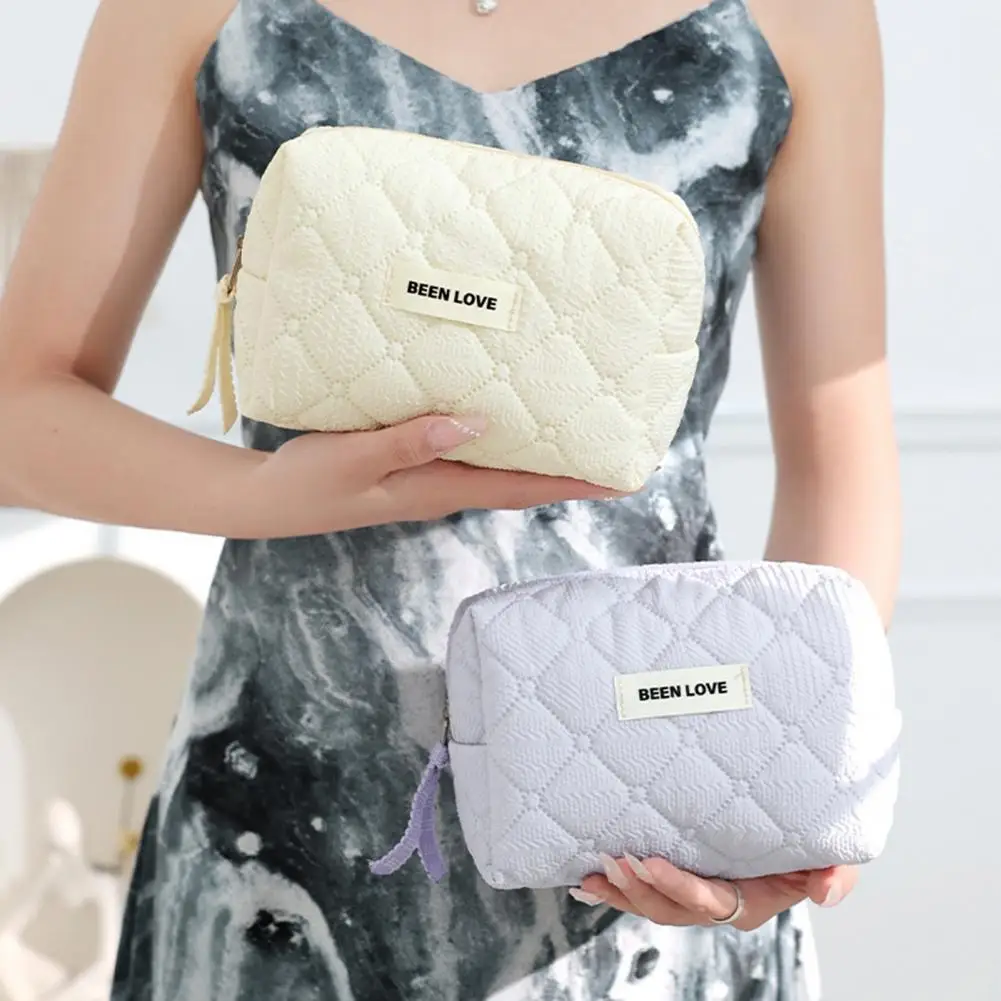 Stationery Organizer Pouch Quilted Makeup Bag with Metal Zipper Portable Cosmetic Pouch for Travel Ladies Toiletry for Home
