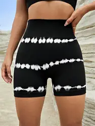 Women's Tie Dye Print Ruched High Waist Sports Shorts, Casual Comfy Breathable High Stretch Seamless Skinny Shorts for Yoga
